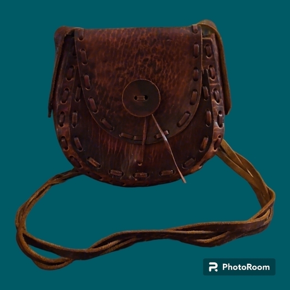 VTG 1970s Brazilian Leather Rustic Boho Braided Strap Saddle Bag - Picture 1 of 10